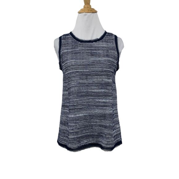 Anthropologie Vanessa Virginia Tank Top Women XS Navy Textured Striped Crew Neck - Picture 1 of 14